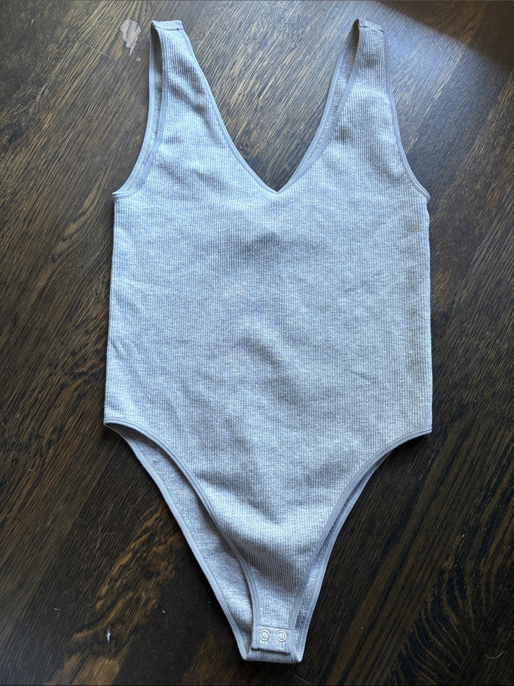 Forever 21 Gray Ribbed V-Neck Bodysuit